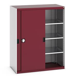 40022094.** Bott cubio cupboard with lockable sliding doors 1600mm high x 1300mm wide x 650mm deep and supplied with 3 x 160kg capacity shelves.   Ideal for areas with limited space where standard outward opening doors would not be suitable....